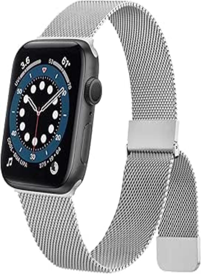 Cocolin Metal Stainless Steel Bands Compatible with Apple Watch Bands 38mm 40mm 41mm 42mm 44mm 45mm, Loop Magnetic Milanese Mesh Strap for iWatch Series 8 7 6 5 4 3 2 1 SE Women Men, 38/40/41MM
